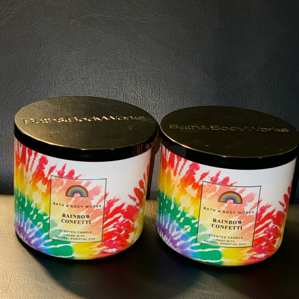 🆕 RAINBOW CONFETTI 🌈 2x Bath & Body Works 3 Wick Candles - 90s Retro Nostalgia